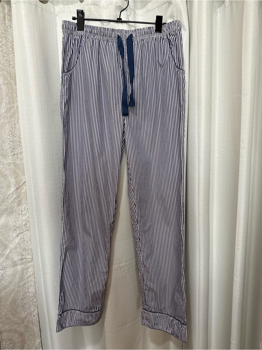 LAKE Striped Drawstring PAJAMA PANTS in BLUE and Cream - Picture 2 of 3